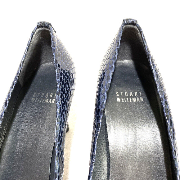Stuart Weitzman Plainfield Platform Pumps 9N Sea Blue Snakeskin Leather Open Toe - Picture 8 of 11